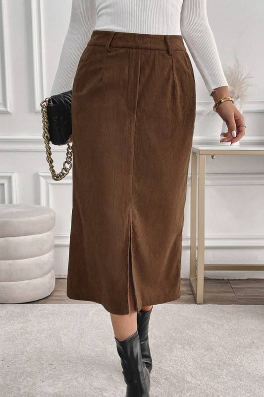 CWBMS0195_SOLID COLOR VINTAGE CORDUROY SLIT SKIRT