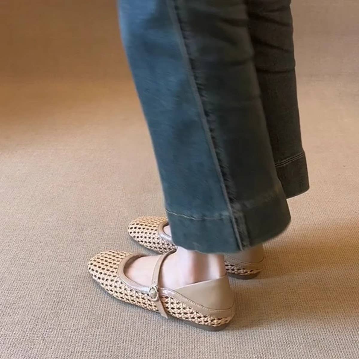 Soft Leather Woven Mary Jane Flat Sandals_CWSHF0153