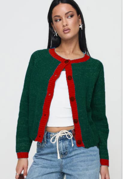 Color-blocking single-breasted loose cardigan