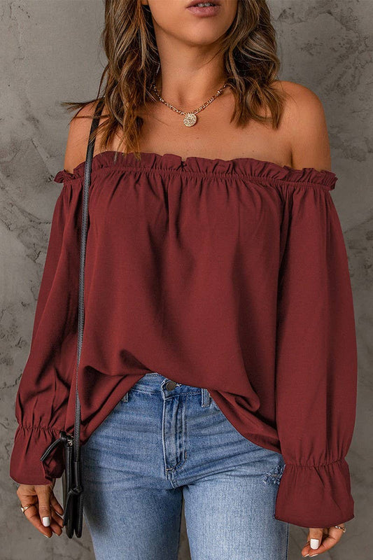 CWTBLL0859_SOLID COLOR PULLOVER SEXY OFF-SHOULDER TOP