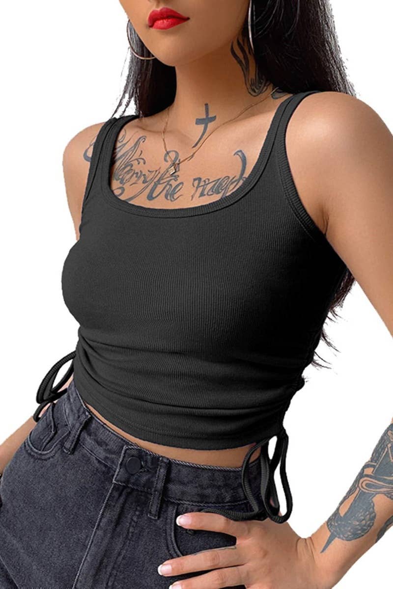 CWOV0236_SUMMER U-NECK SLEEVELESS CROP TANK TOP