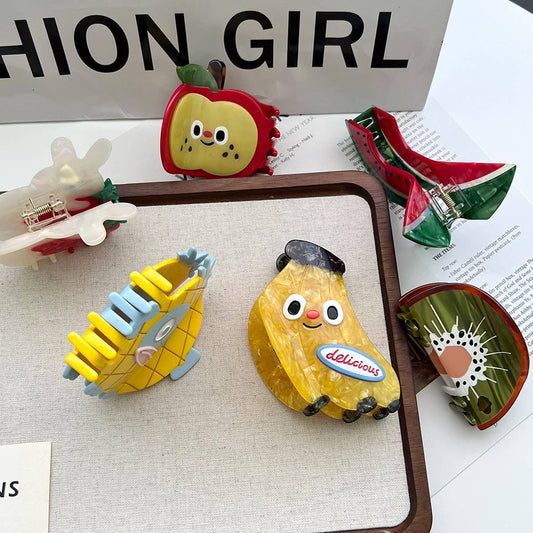 Fruit Series Acetate Hair Clips with Shark Design