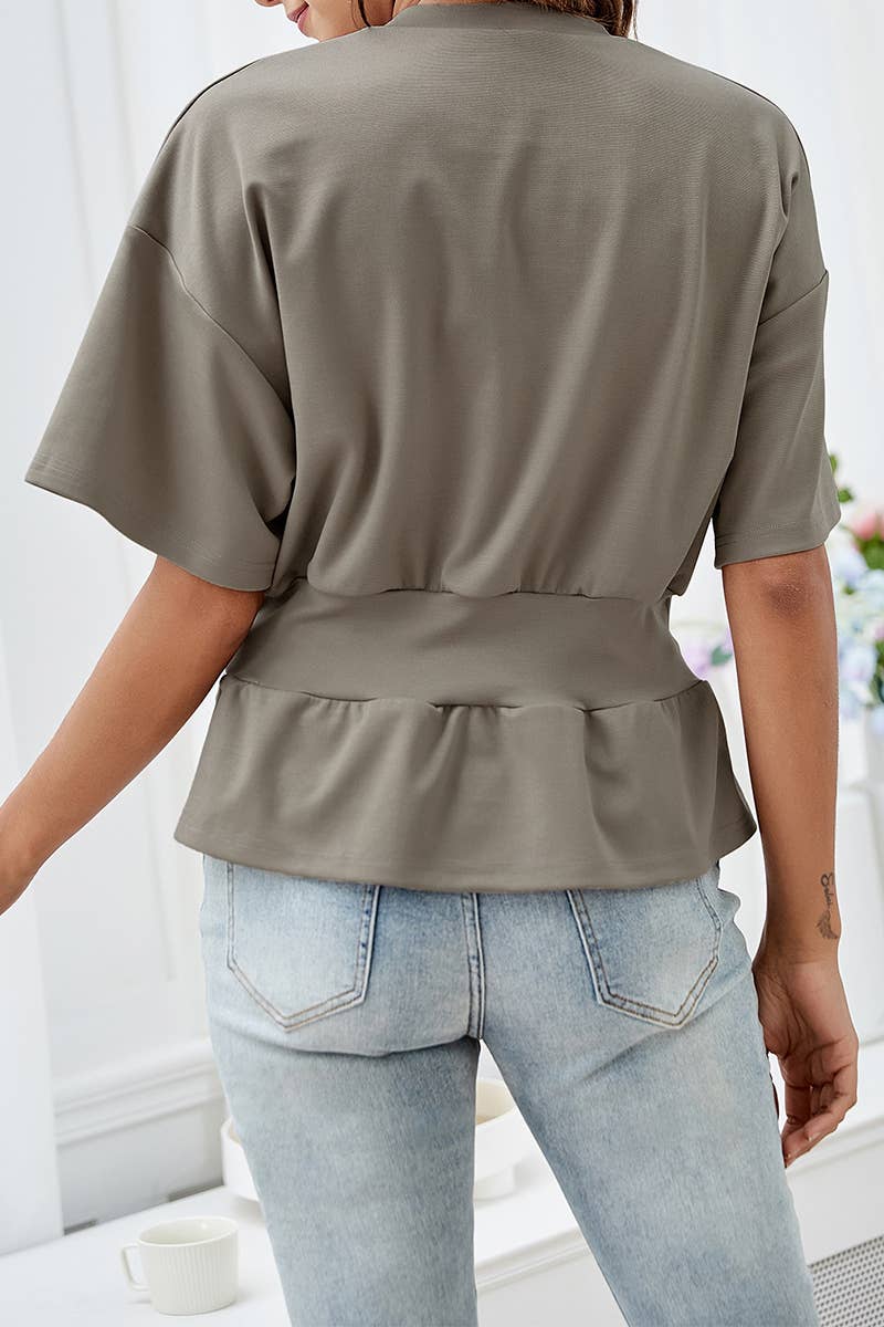 CWTTS1427_SUMMER TEMPERAMENT ROUND NECK WAIST T-SHIRT