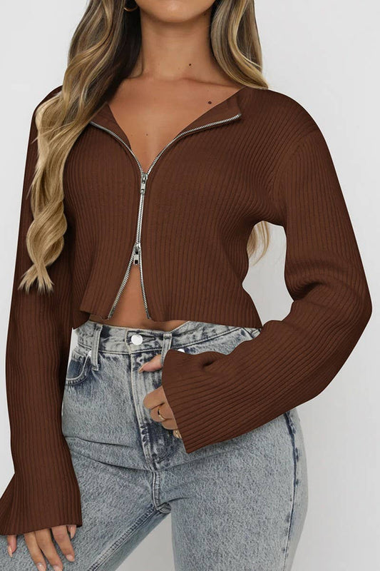 CWOCAL00613_SEXY SOLID LONG SLEEVE ZIP CARDIGAN