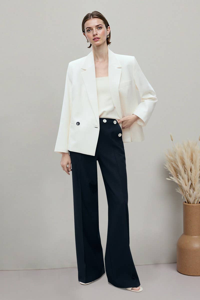 CWBLP2190_BUTTON SIDE ZIP FLARED STRAIGHT LEG PANTS