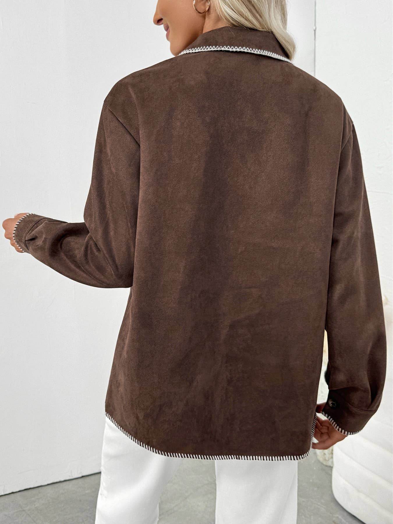 Casual fringed color-blocked lapel loose shirt