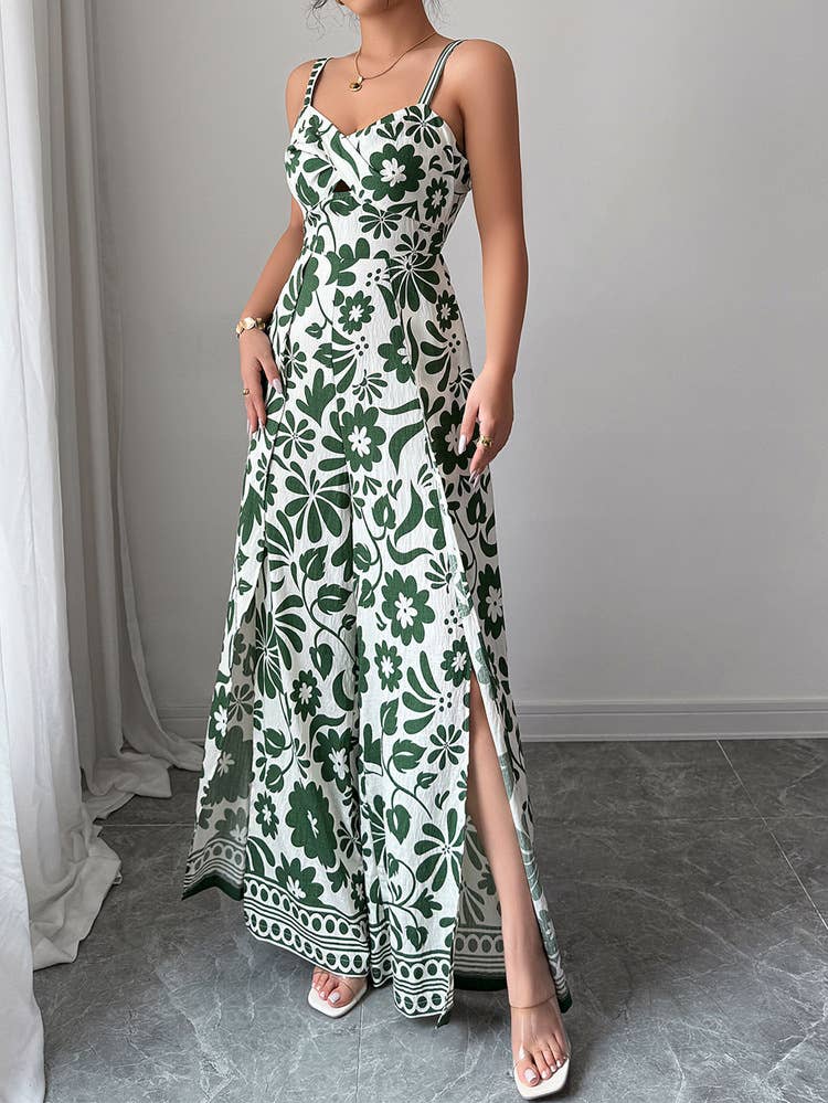 Elegant Twist Knot Printed Wide Leg Jumpsuit