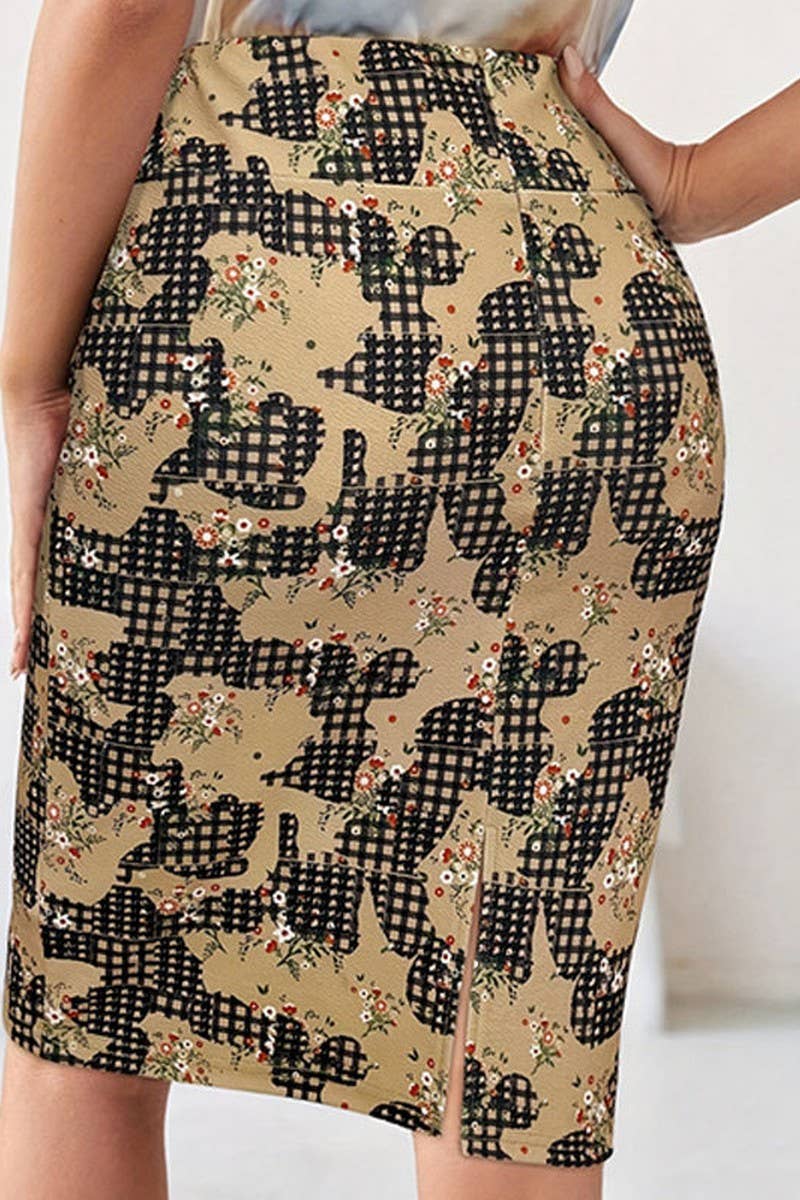 CWBMS0423_EARLY SPRING ELEGANT PRINTED BACK SLIT SKIRT