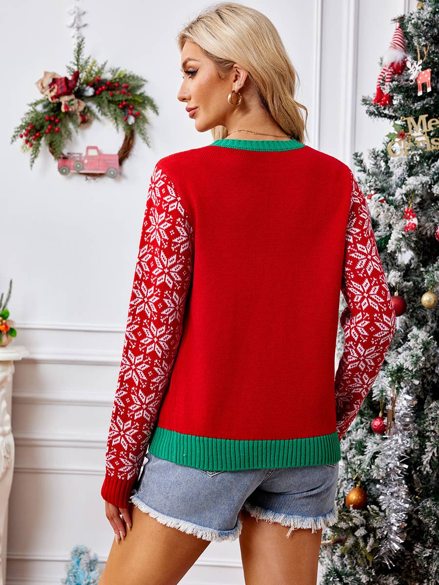 Christmas letter jacquard V-neck knit cardigan