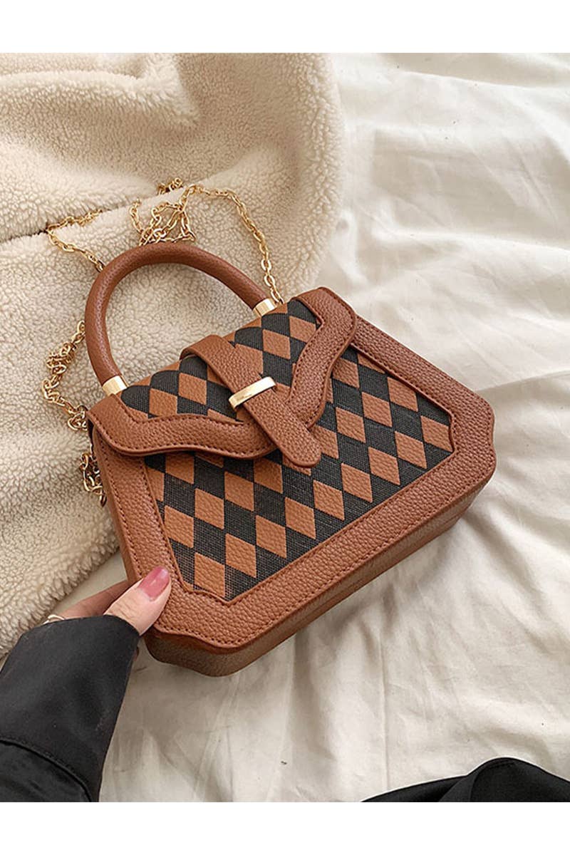 PLAID BOX HANDLE CROSS CHAIN SMALL BAG_CWAB0528