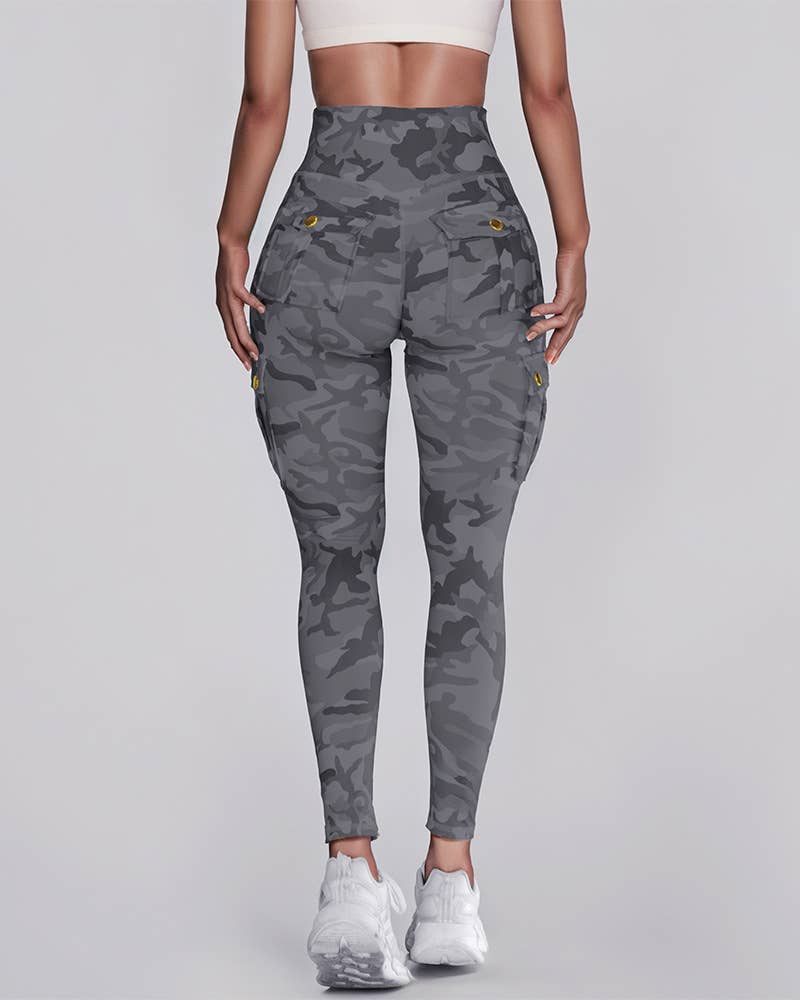 CAMOUFLAGE PRINTED HIGH-WAISTED TIGHT YOGA PANTS