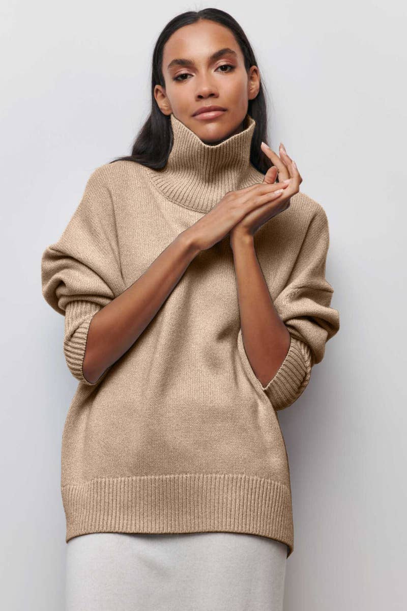 CWOSWL6629_TURTLENECK SOLID COLOR LONG-SLEEVED SWEATER