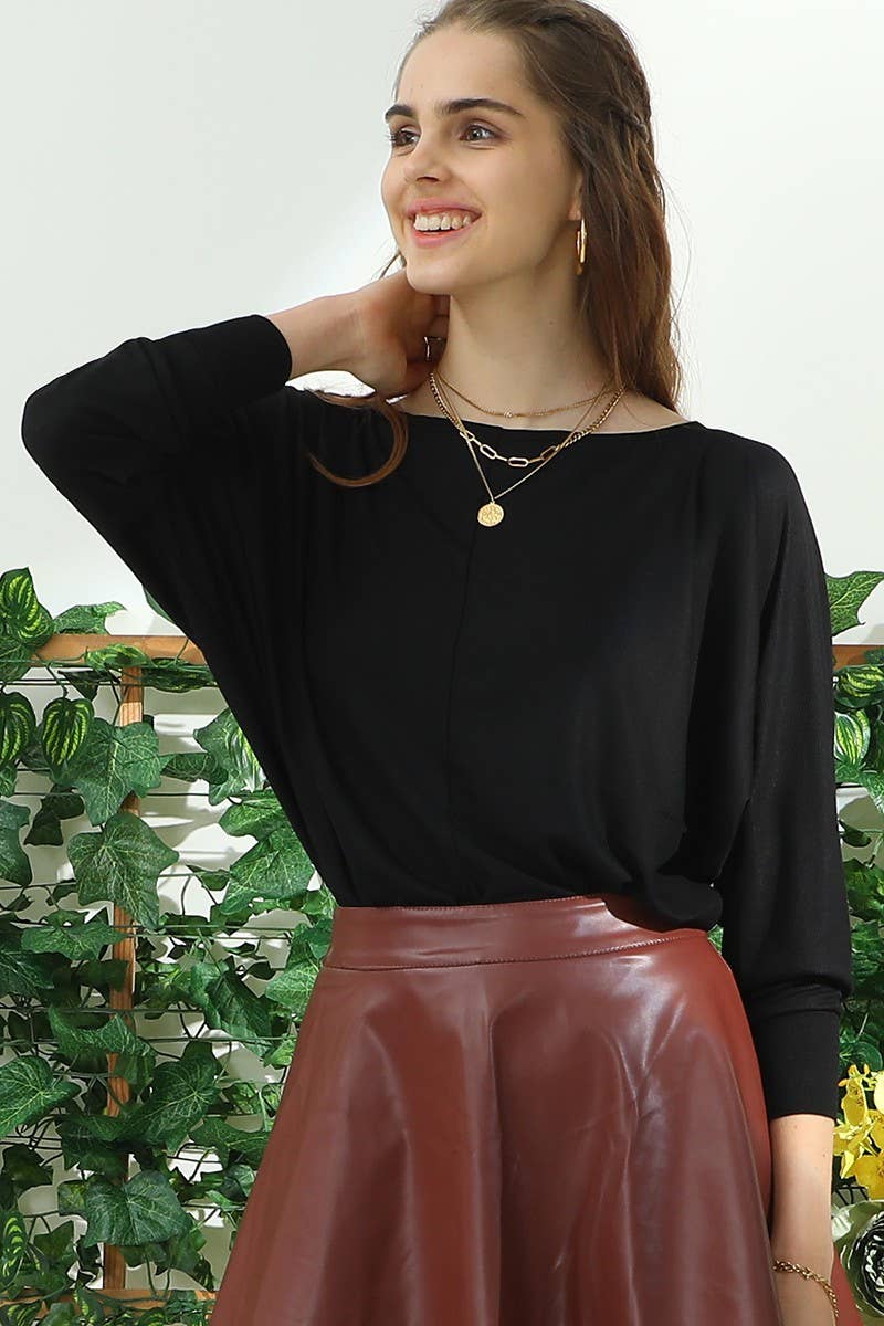 CWTTL1506_ROUND NECK BATWING SLEEVE TOP