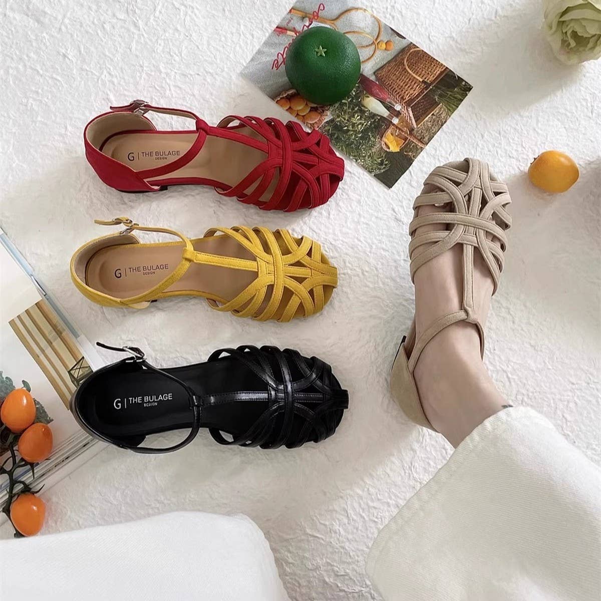 Vintage Flat Roman Sandals with Woven Cutouts