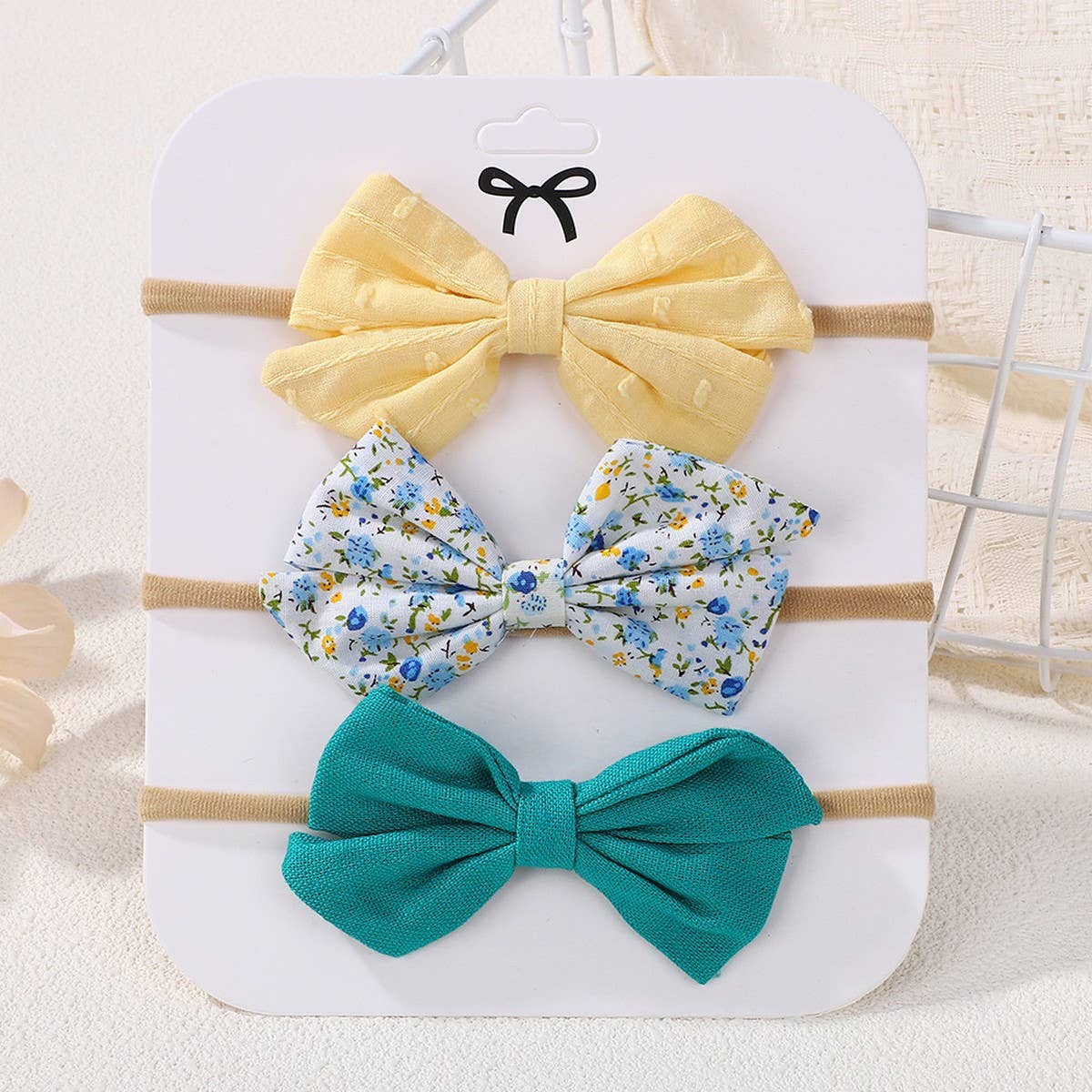 Cotton Linen Bow Headband Set for Babies