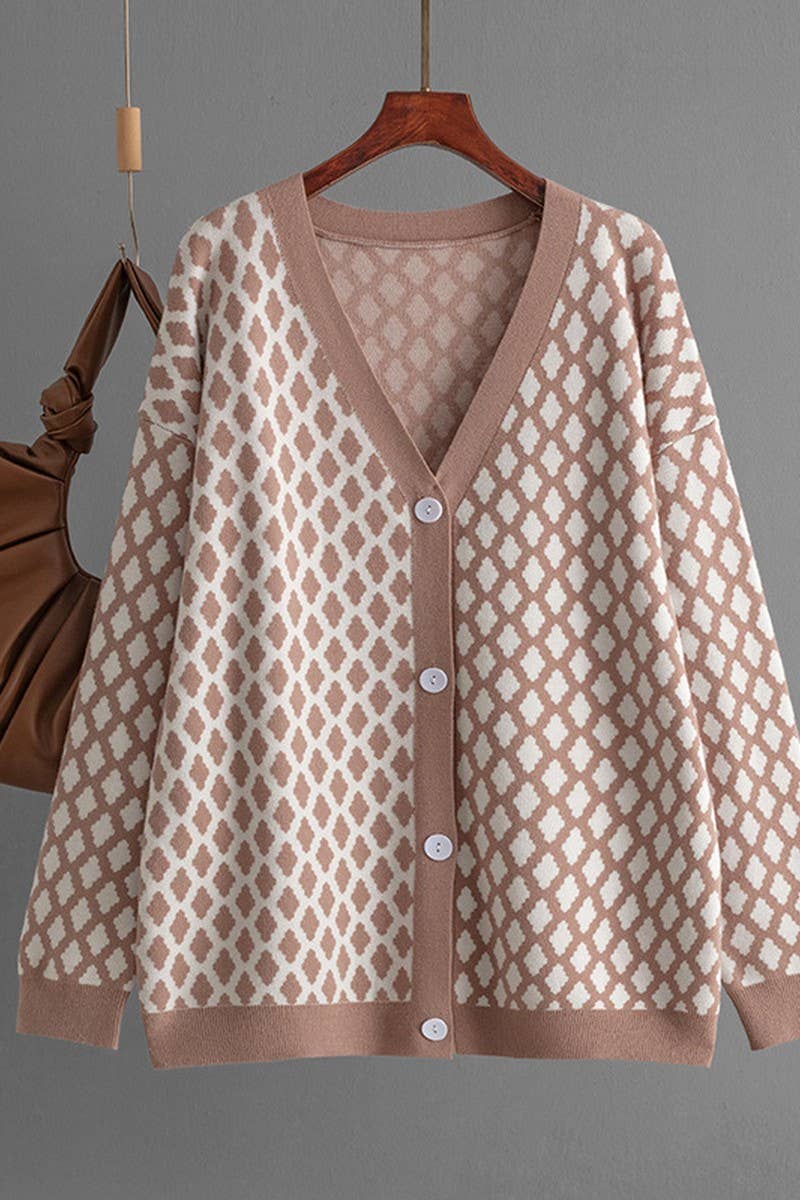 CWOCAL00672_LOOSE CASUAL JACQUARD KNIT CARDIGAN