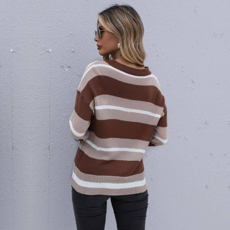 CASUAL BAGGY LONG-SLEEVED STRIPED SWEATER BASE