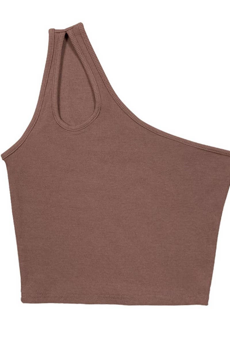 CWTTK0815_RIBBED HOLLOW ONE-SHOULDER SLEEVELESS VEST