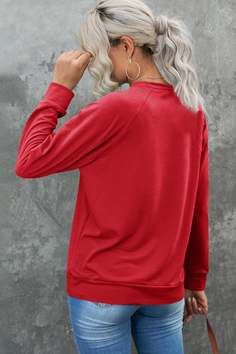 CREW NECK LOOSE SHOULDER SOLID COLOR HOODIE