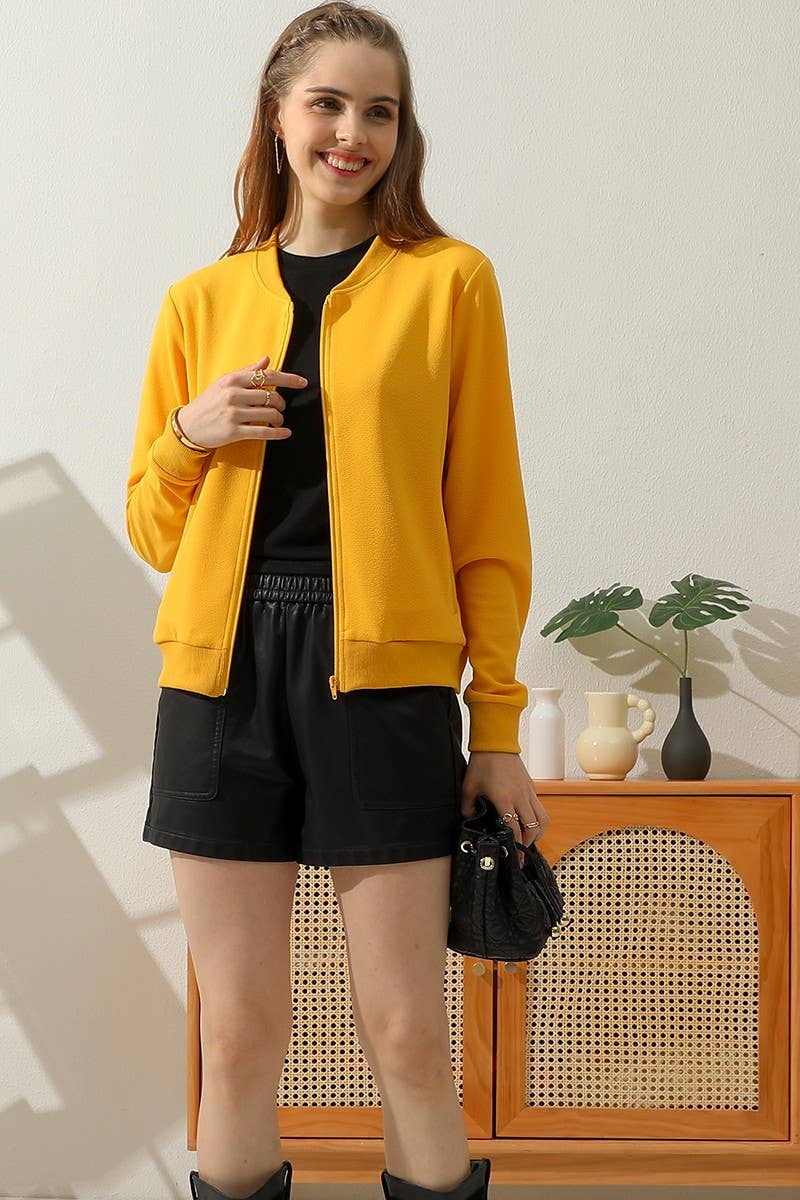 CWOJA699_ZIP UP BOMER JACKET WITH SIDE POCKETS