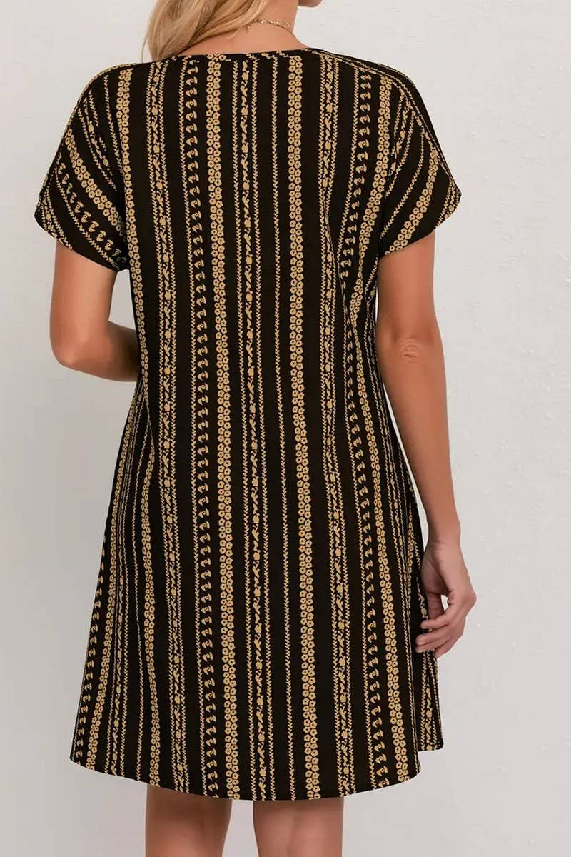 CWDSD8572_V-NECK FLORAL PRINT SHORT SLEEVE DRESS