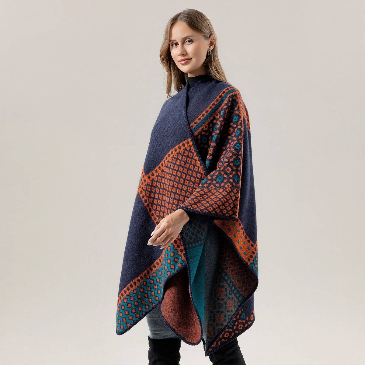 SHAWL SCARF FAUX CASHMERE SLIT CAPE