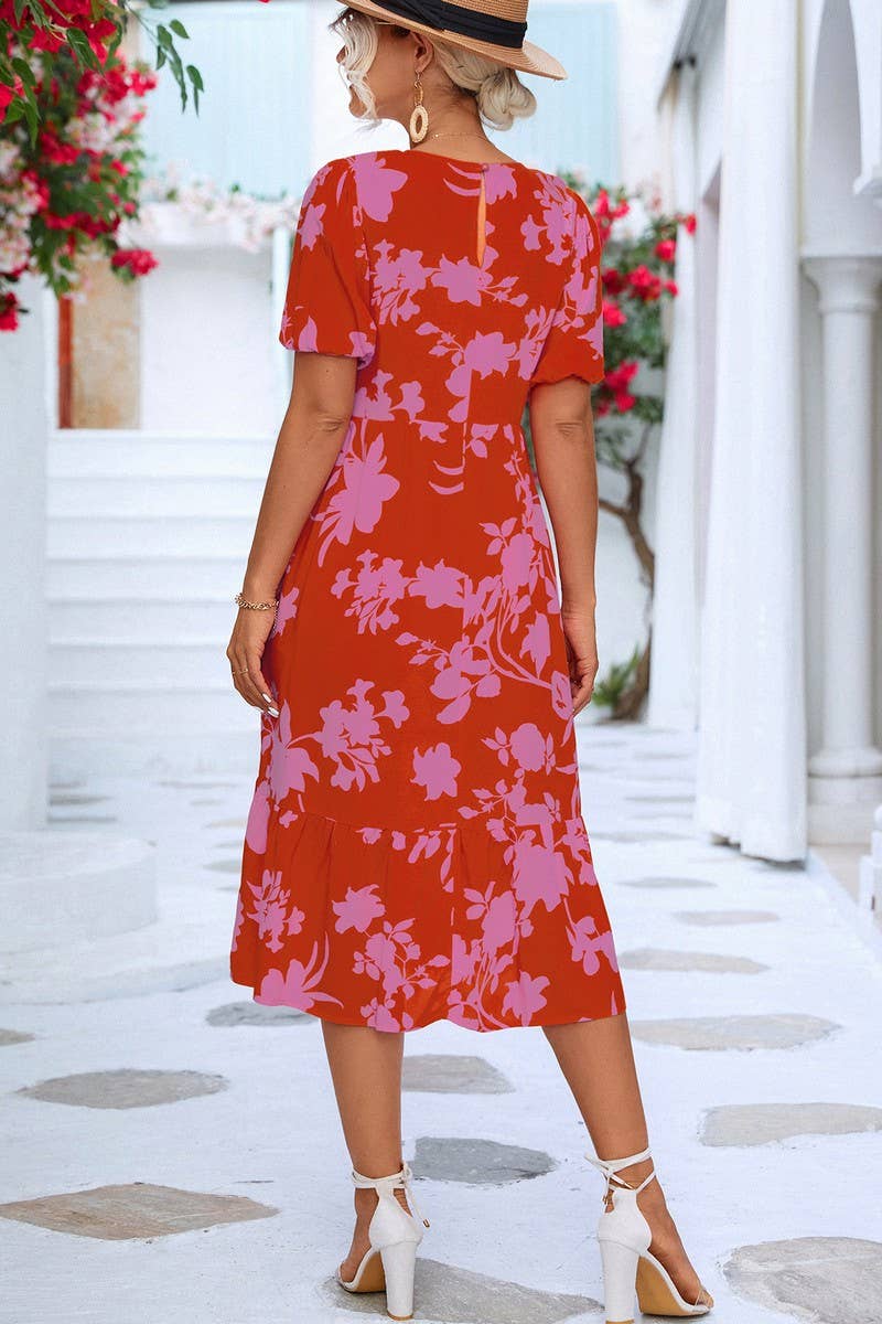 CWDMD2803_CASUAL PUFF SLEEVE PRINTED DRESS