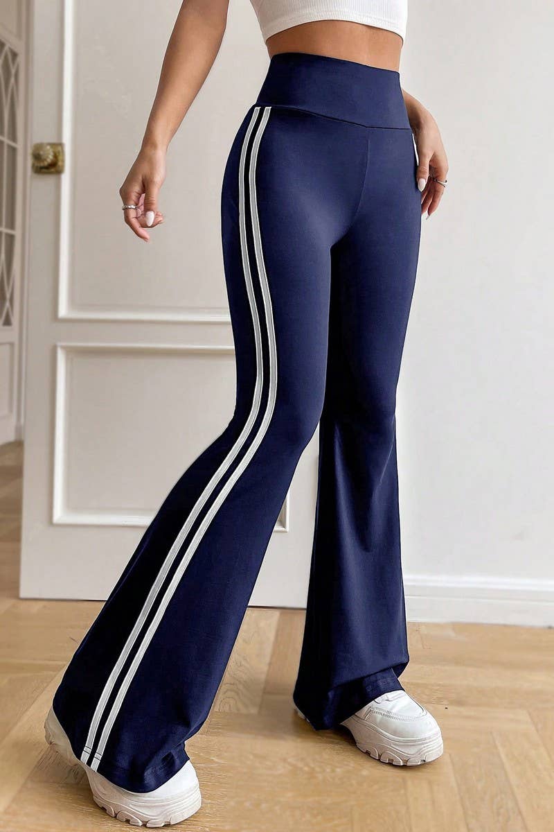 CWBLP1418_HIGH-RISE DRAPED WIDE-LEG FLARED CASUAL PANTS