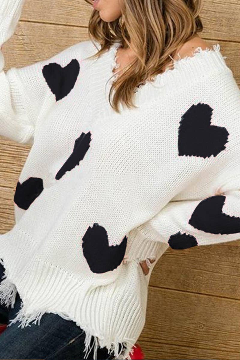 CWOSWL07358_VALENTINE'S HEART PATCH V NECK KNIT SWEATER