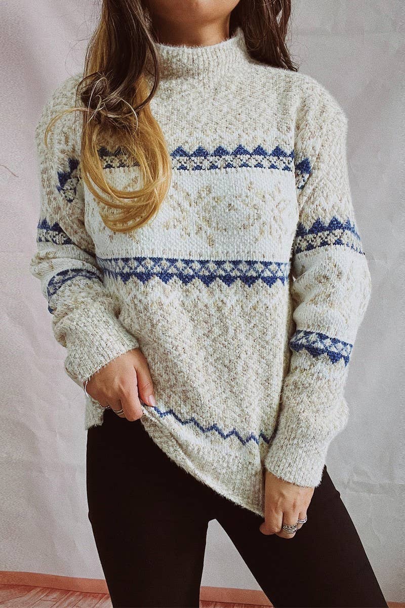 Chenille snowflake jacquard half turtleneck sweater