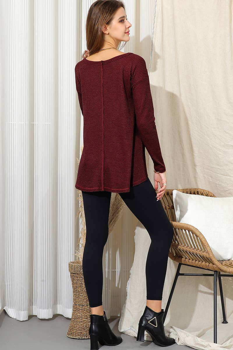 CWTTL975_LONG SLEEVE ROUND NECK WIDE HEM TUNIC TOP