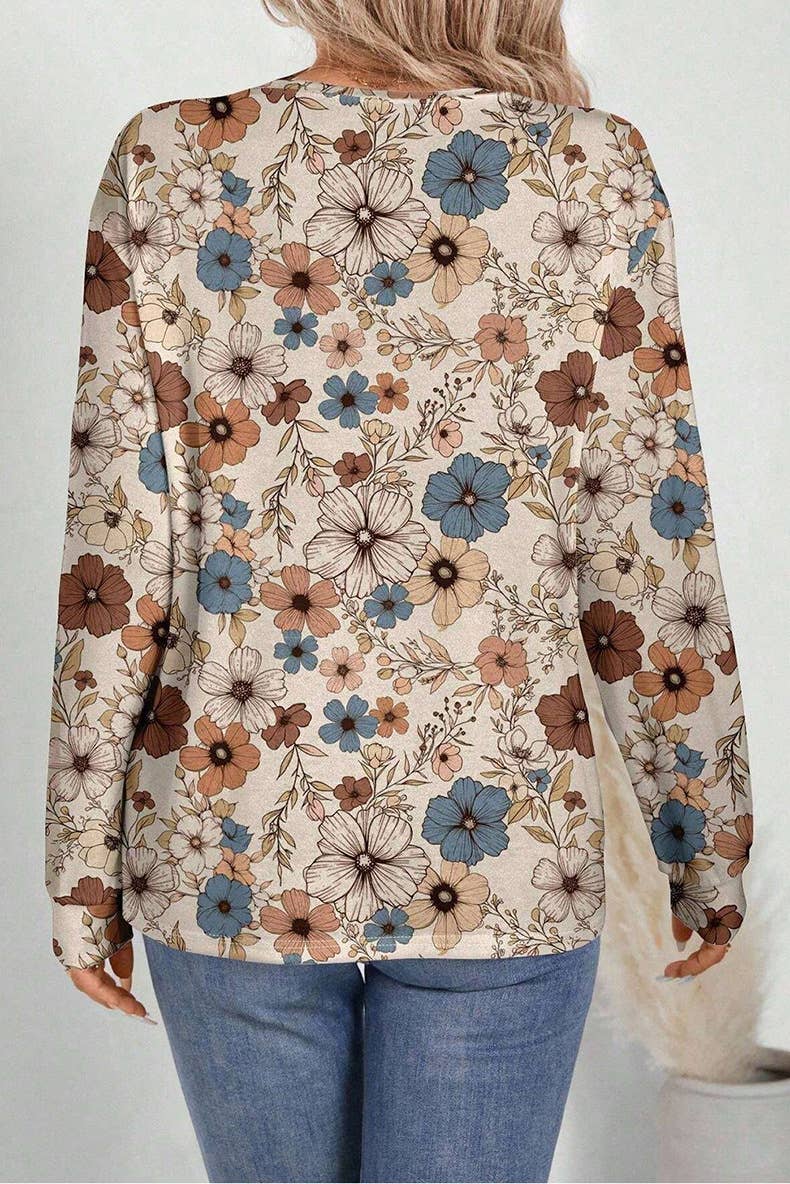 CASUAL FLORAL PRINT CREW-NECK PULLOVER HOODIE