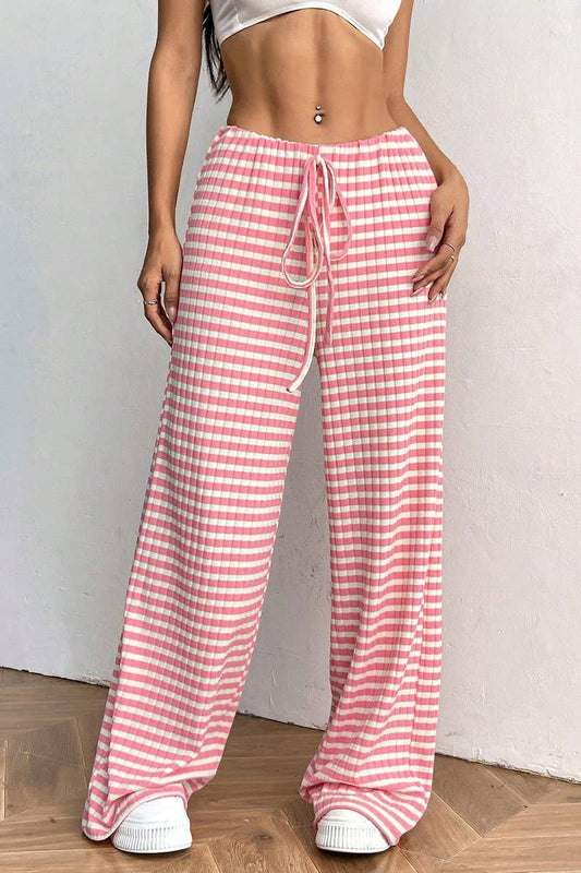 CWBLP1370_STRIPED ELASTIC DRAWSTRING STRAIGHT LEG PANTS