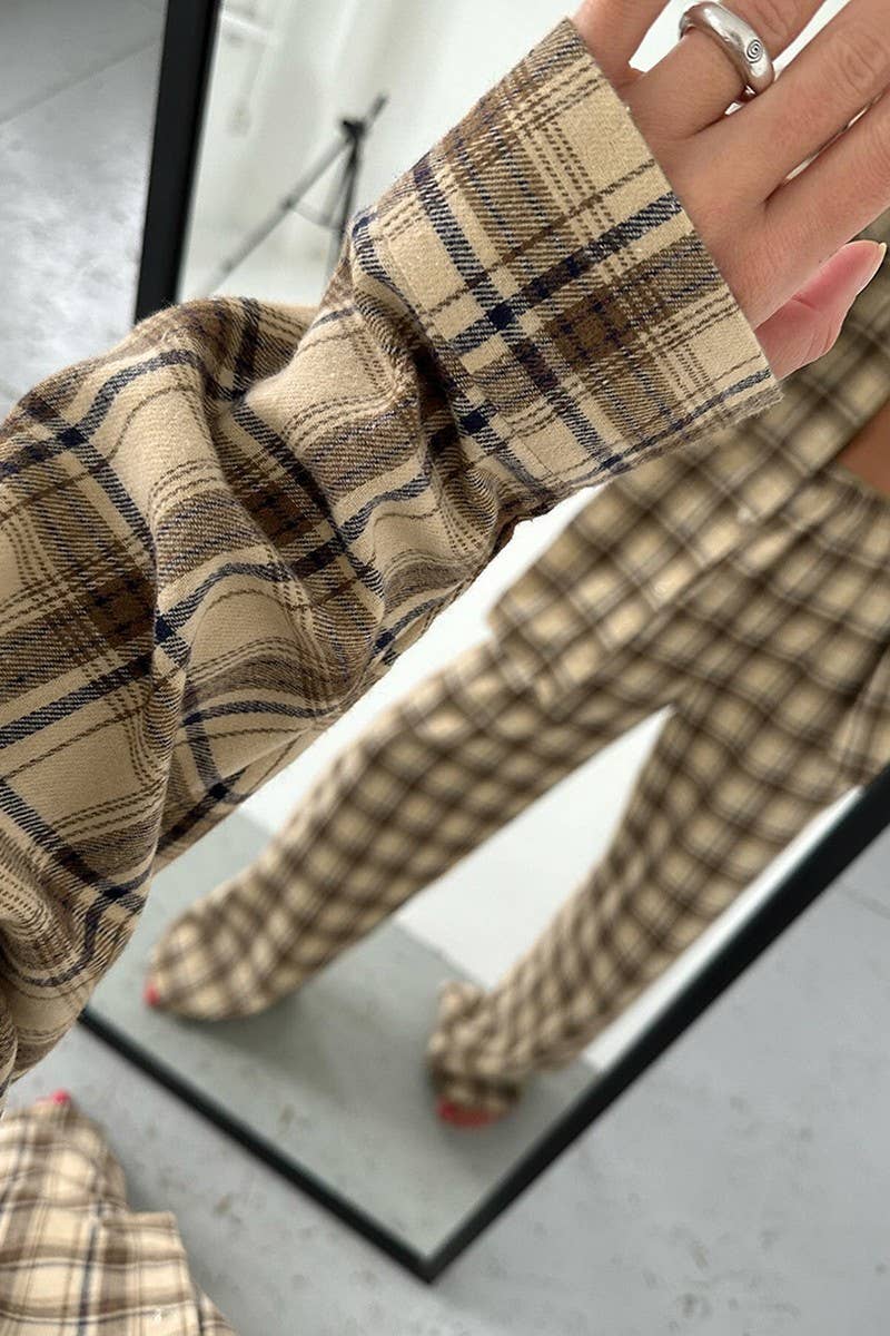 CWSPJ0256_PLAID LONG-SLEEVED PAJAMAS HOME WEAR SET