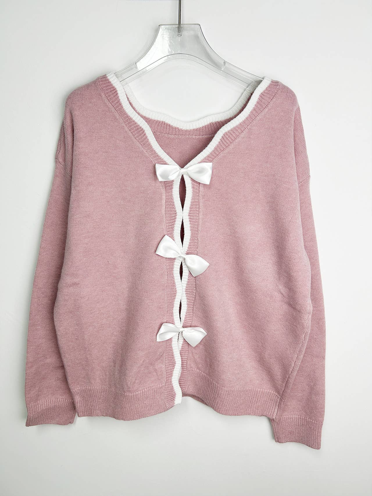 Bowknot lace-up back sexy back knitted a sweater