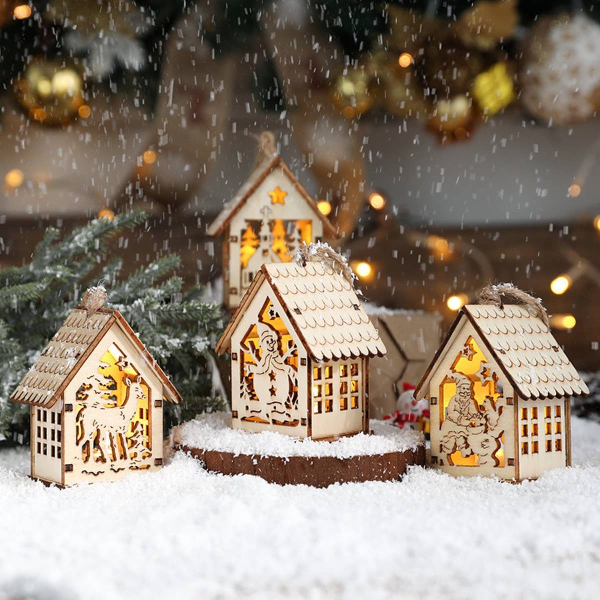 Wooden Christmas House Light Tree Ornament Gift_CWMM9758
