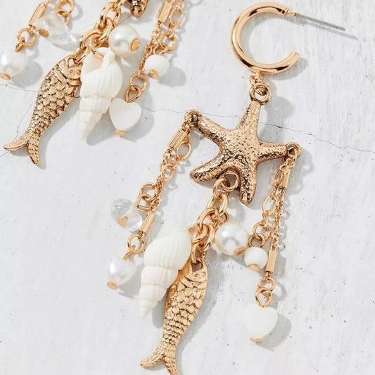 Ocean Series Starfish Conch Pearl Earrings_CWAJE5121