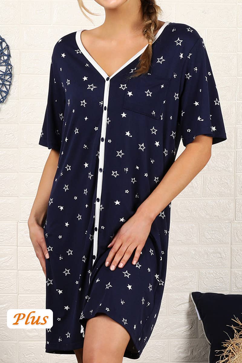 CWDSD10357_SHORT SLEEVE BUTTON DOWN SLEEPWEAR DRESS