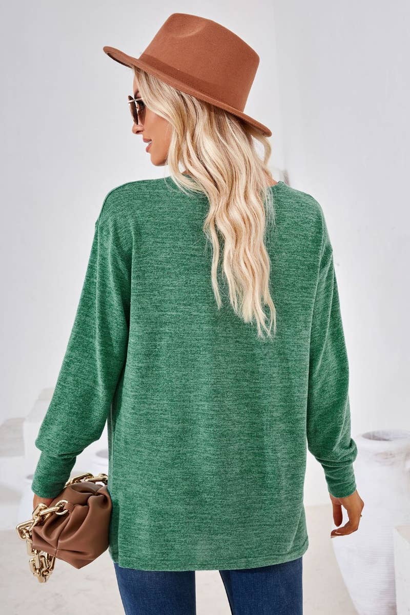 CWTBLL2685_AUTUMN V-NECK LONG SLEEVE SOLID COLOR TOP