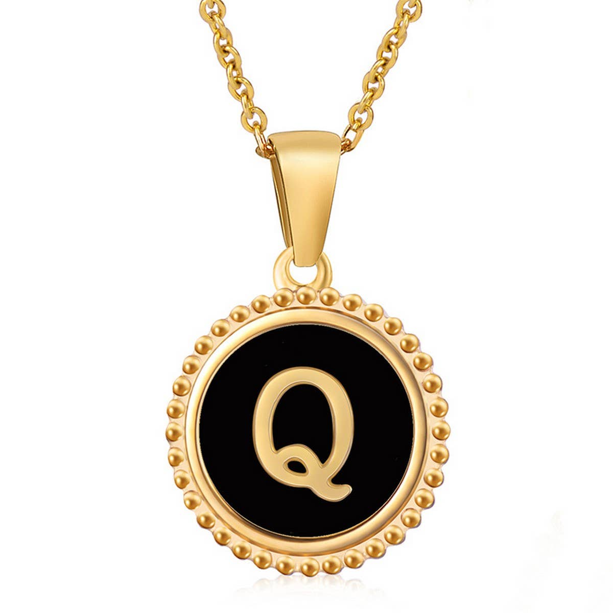 CWAJE1941_Simple Round Black Shell Letter Necklace