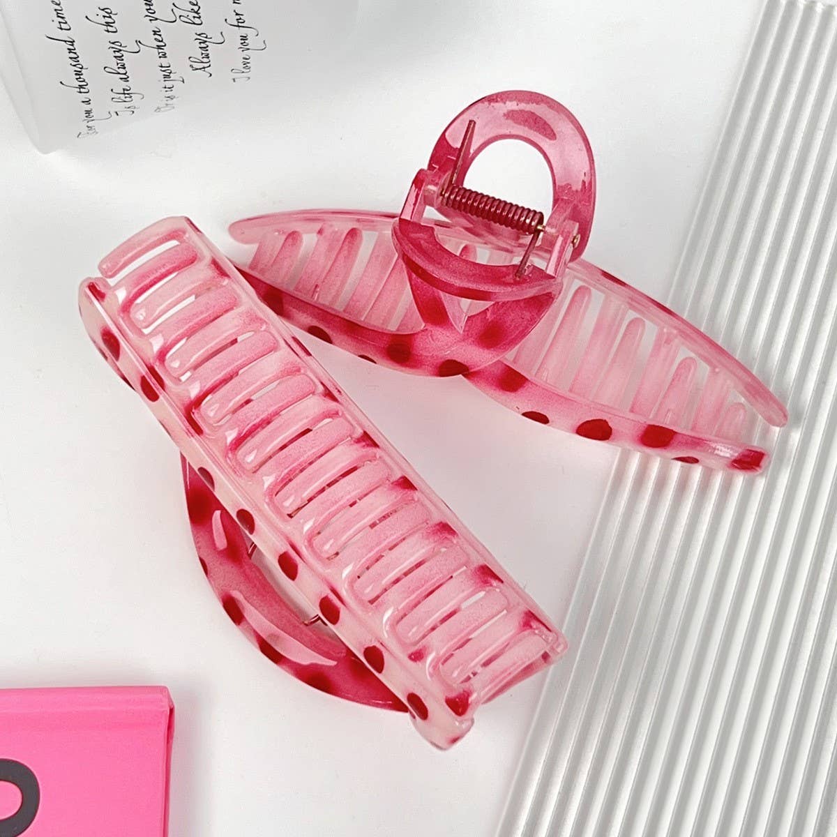 Pink polka dot hollow hairpin, simple student_CWAHA2077