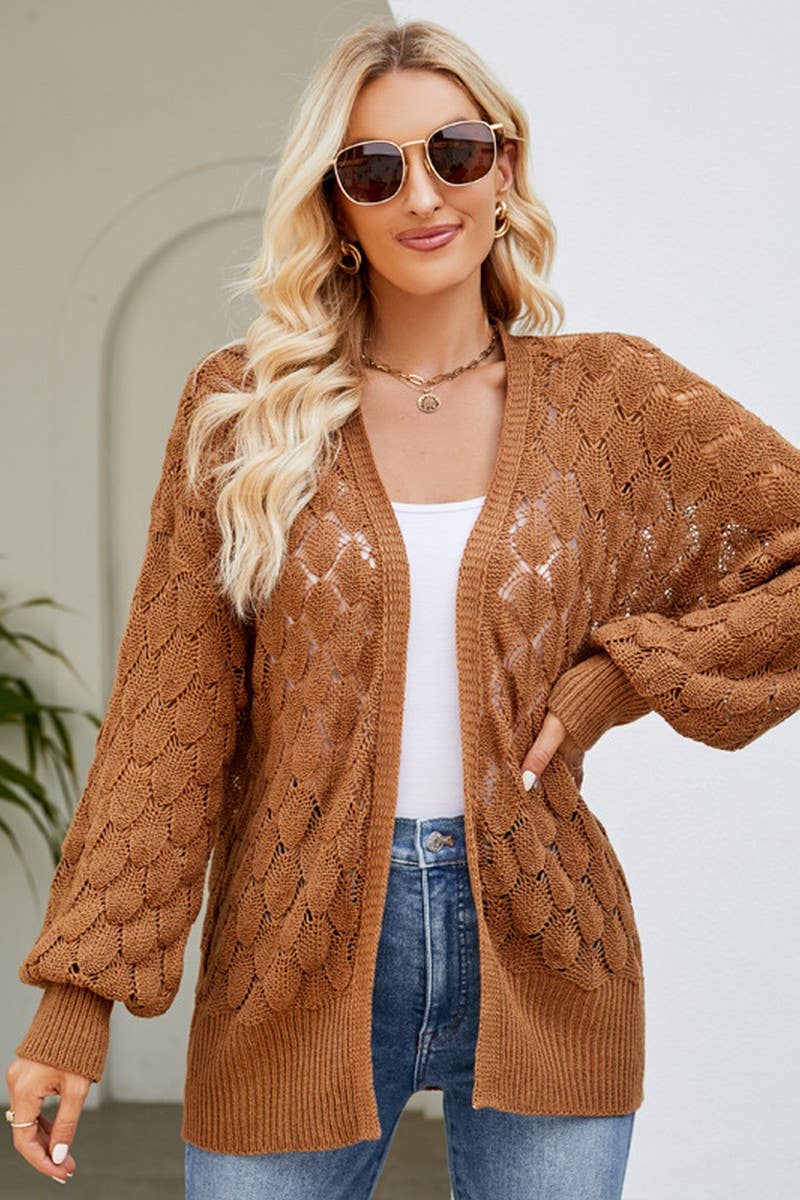 CWOCAL0757_MID-LENGTH HOLLOW KNIT CARDIGAN