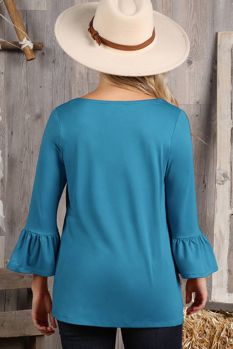 CWTTL1401_3/4 SLEEVE WITH NECK STRING DETAILED TOP
