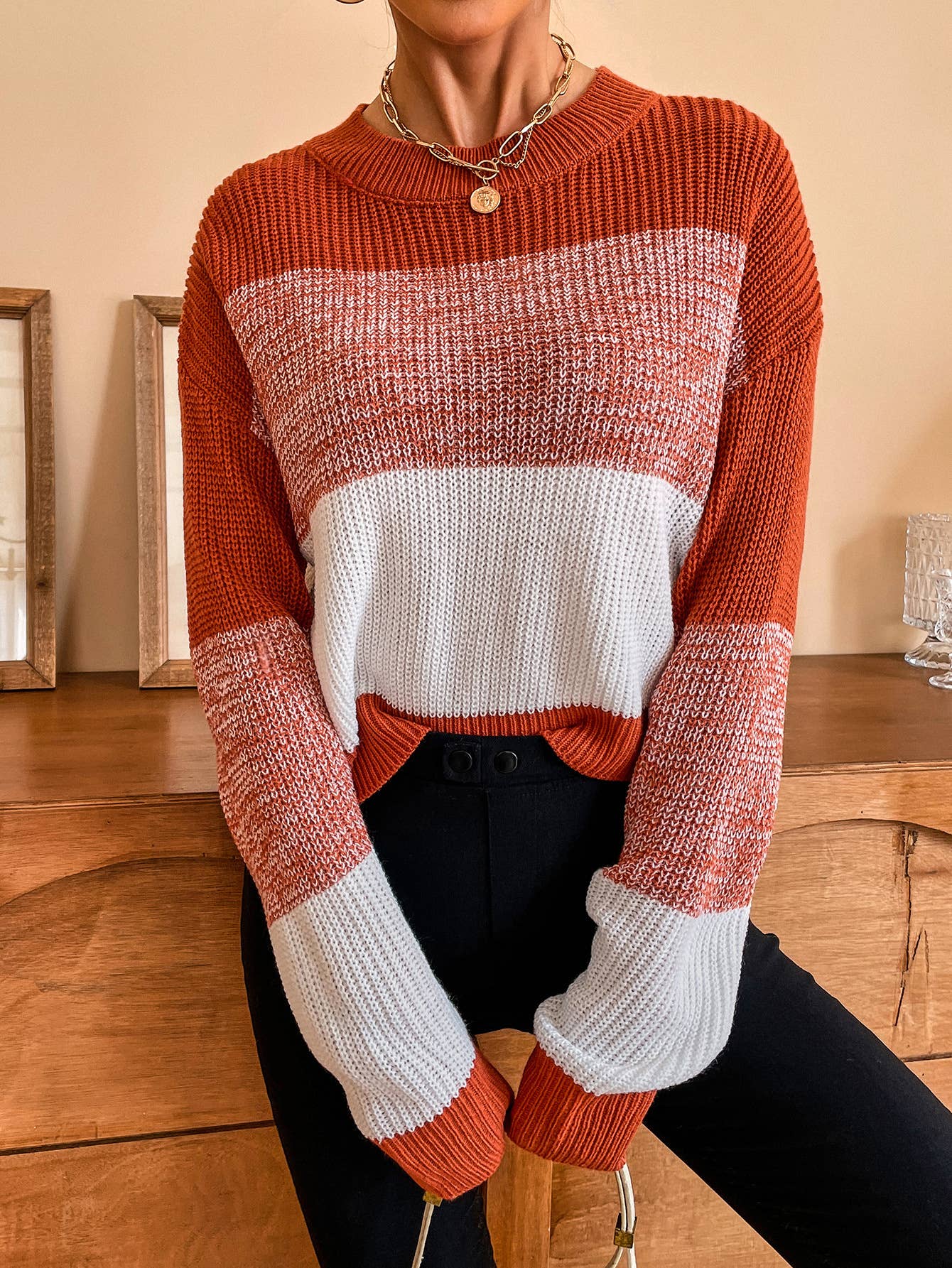 CWOSWL1152_Long Sleeve Round Neck Pullover Sexy Sweater