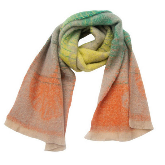 Ginkgo Jacquard Scarf ? Loop Yarn Fringe Winter