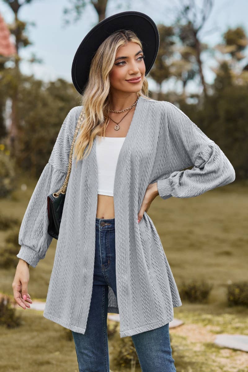 CWOCAL2082_BUTTON-FREE SOLID COLOR LONG SLEEVE CARDIGAN