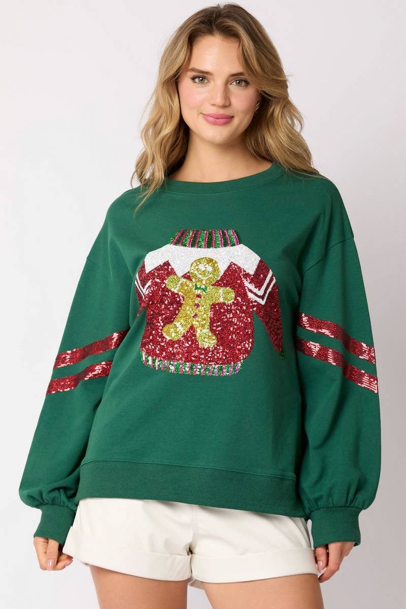 CWTBLL01272_CHRISTMAS SEQUINED CREW NECK CASUAL SWEATSHIRT
