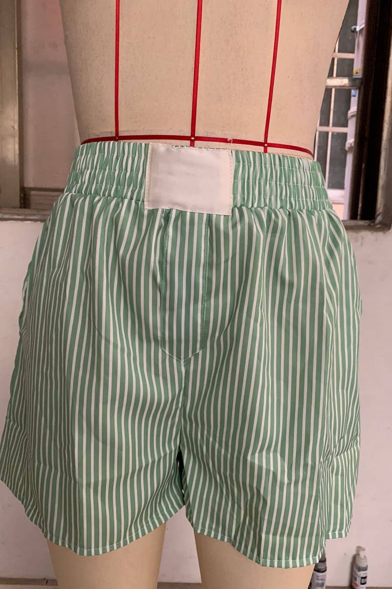 CWBSP0425_ELASTIC WAIST CASUAL STRIPED SHORTS