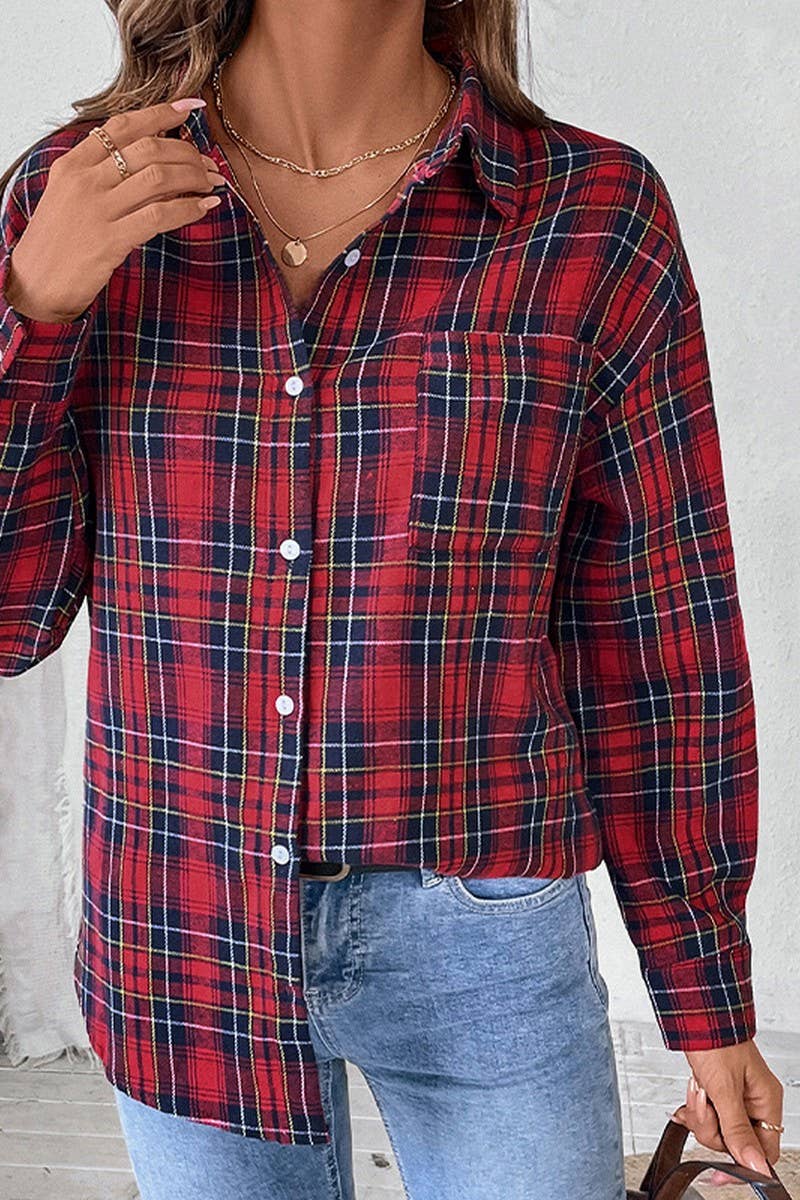 CWTBLL3710_NEW RETRO CASUAL PLAID SHIRT FOR SPRING AND AUTUM