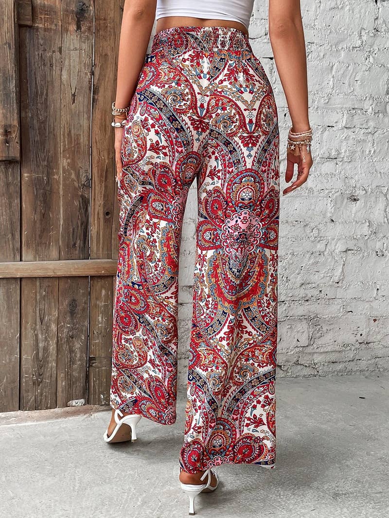 ALL-IN-ONE PRINTED ELASTIC-WAISTED WIDE-LEG PANTS